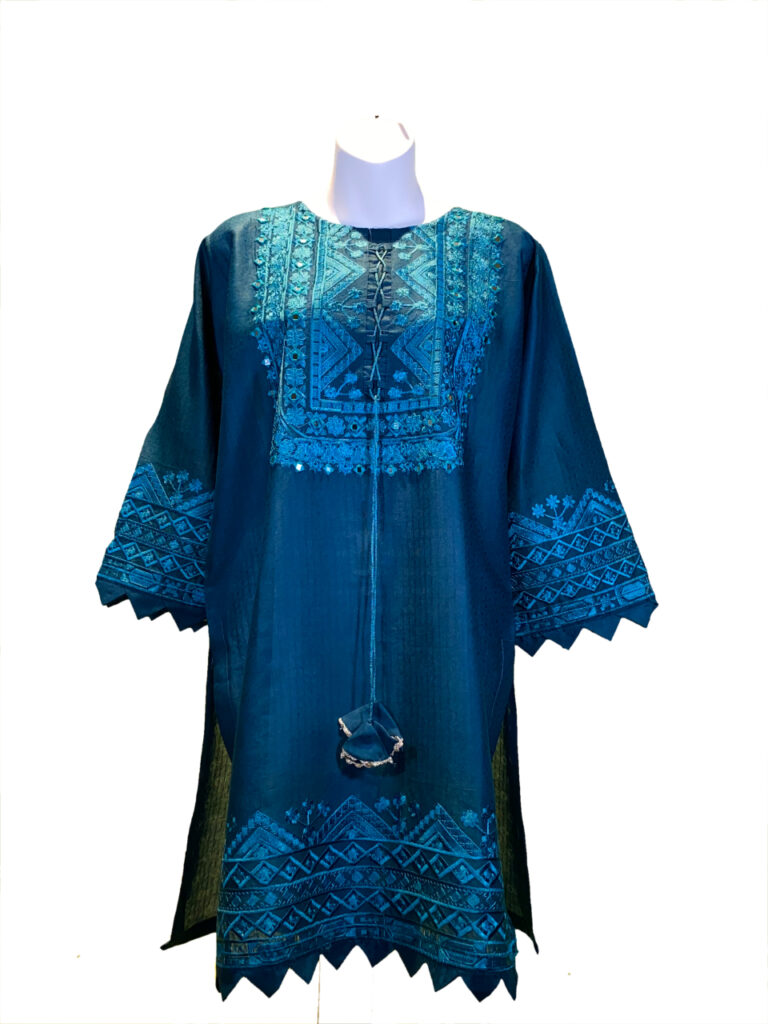 Ladies blue kurta - Decorative Embroidery